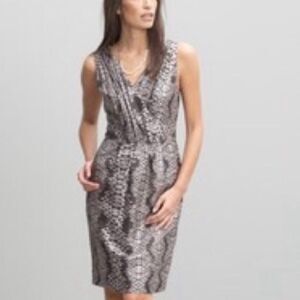 Banana Republic Grey Snake Skin 100%‎ Silk Pleated Faux Crossover Dress